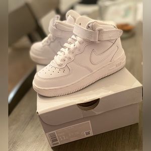 All white Force 1 mid size 11c..